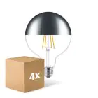 Confezione Multipack 4x Philips Classic LED Globe E27 Filamento Mirror Chiara 120mm 7.2W 650lm - 827 Bianco Molto Caldo | Dimmerabile - Sostitutiva 60W